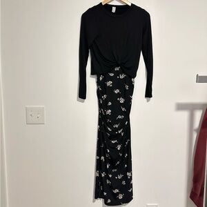 Smallshow maternity black floral print maxi dress and black top bundle